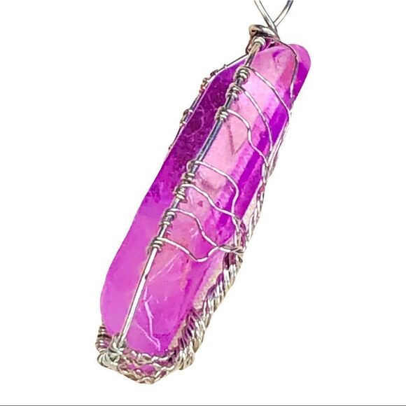 Wire Wrapped Quartz Crystal Necklace Tree of Life, Lavender - Picture 3 of 15